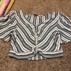 American Eagle Outfitters Green and White Striped Blouse